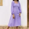 CUPSHE Angelina Purple Back Tie Tea Length Dress