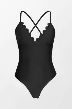 CUPSHE One Pieces Summer Of Love Scalloped Missy Black One Piece