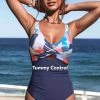 CUPSHE Deep Ocean Wrap Front Cutout Tummy Control One Piece Swimsuit