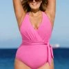 CUPSHE Summer Dreaming Surplice Pink Halter Plus Size One Piece Swimsuit One Pieces