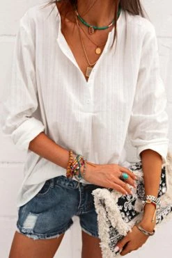 CUPSHE Nayeli Striped Half-Button Placket Blouse