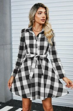 CUPSHE On Point Belted Buffalo Plaid Mini Dress Clothing