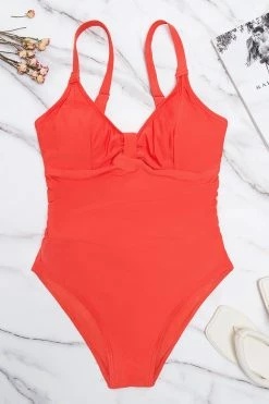 CUPSHE One Pieces Ally Red Ruched Cut-out Back Plus Size One Piece Swimsuit