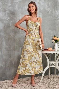 CUPSHE Miramar Floral Halter Neck Backless Dress Clothing