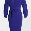 CUPSHE Clothing Chyna Blue 3/4 Sleeve Tie Waist Tea Length Dress