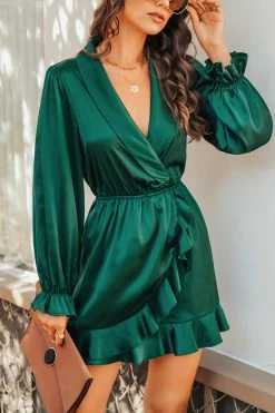 CUPSHE Holidaze Satin Wrap Flounce Romper Clothing