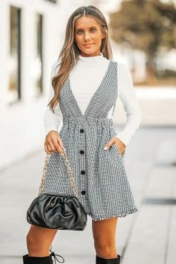 CUPSHE Elma Houndstooth Mini Pinafore Dress Clothing