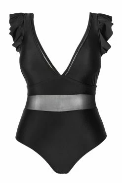 CUPSHE One Pieces Black Ruffle Plunge V Neck Plus Size One Piece Swimsuit