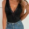 CUPSHE North Star Plunge V-Neck Lace-Up Scalloped Lace Top Clothing