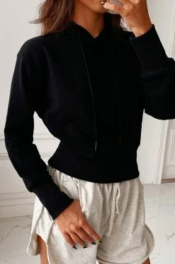 CUPSHE Clothing Moonlight Black Fitted Waist Hoodie