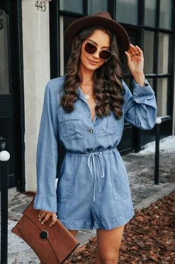 CUPSHE Phaedra Denim Drawstring Romper