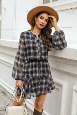 CUPSHE Clothing Arlie Plaid Drawstring Mini Dress