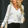Budget π CUPSHE Crystal Stone Embroidered Star V-Neck Sweater Clothing π 1 CUPSHE Crystal Stone Embroidered Star V-Neck Sweater Clothing