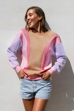 CUPSHE Clothing Lilac Sunset Color Block Long Sleeve Sweatshirt