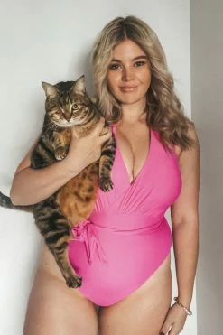 CUPSHE Summer Dreaming Surplice Pink Halter Plus Size One Piece Swimsuit One Pieces