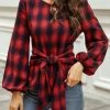 CUPSHE Clothing Helah Belted Buffalo Plaid Top