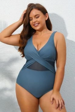 CUPSHE One Pieces Release Happiness Mesh Wrap Front Plus Size One Piece Swimsuit