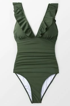 CUPSHE Moss Green Ruffle Tummy Control One Piece Swimsuit One Pieces