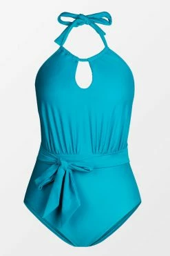 CUPSHE Spring Macaron Solid High Neck Tummy Control Plus Size One Piece