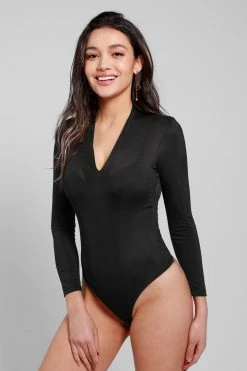 CUPSHE Clothing Rebekah Black V-neck Long Sleeve Bodysuit
