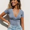 CUPSHE Deloise Plunge Short Sleeve Twist Bodysuit Clothing