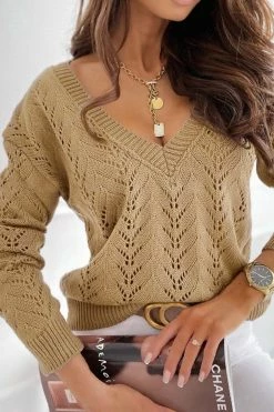 CUPSHE In The Clouds Pointelle Knit V Neck Long Sleeve Sweater