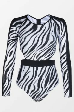CUPSHE Cheyanne Zebra Cut Out Long Sleeve One Piece Swimsuit One Pieces