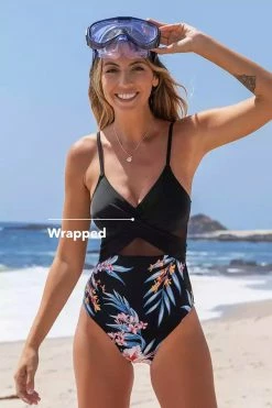 CUPSHE Greenland Aurora Mesh Cutout Wrap Front One Piece Swimsuit