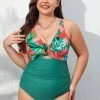 CUPSHE Rich Jungle Twist Front Cutout Plus Size One Piece Swimsuit