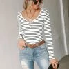 CUPSHE Brinley Striped Split Neck Top Clothing