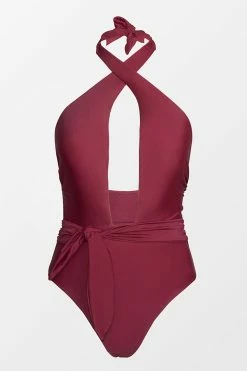 CUPSHE One Pieces Precious Burgundy Front Cross Halter One Piece Swimsuit