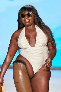 CUPSHE Lurex Texture Deep Plunge White Halter One Piece Swimsuit One Pieces