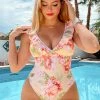 CUPSHE Romantic Garden Plunge Neck Ruffles One Piece Swimsuit