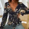 CUPSHE Kelsi Belted Floral Print Flounce Mock Wrap Top Clothing