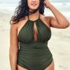 CUPSHE Olive Halter Plus Size One Piece Swimsuit