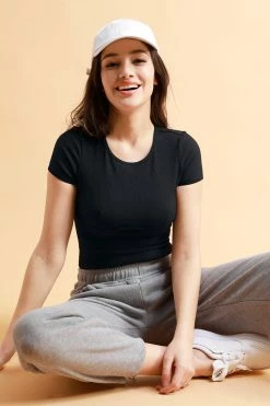 CUPSHE Angelica Black Round Neck Short Sleeve Cheeky Bodysuit Clothing