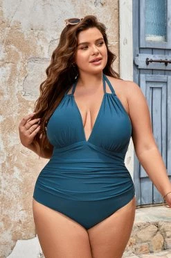 CUPSHE Luminescent High Neck Keyhole Back Tie One Piece One Pieces