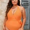 CUPSHE One Pieces Summer Of Love Halter Belted Tummy Control Plus Size One Piece