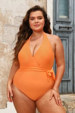 CUPSHE One Pieces Summer Of Love Halter Belted Tummy Control Plus Size One Piece