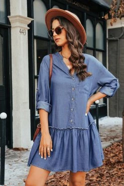 CUPSHE Emelie Denim Roll-Tab Mini Dress