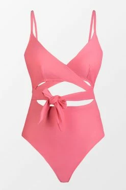 CUPSHE Beach Party Tie Front Wrap Pink One Piece Swimsuit One Pieces