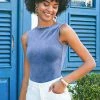 CUPSHE Arely Velour Blue Round Neck Bodysuit Clothing
