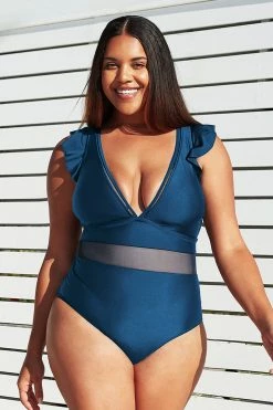 CUPSHE Encounter Under The Waves Mesh Plus Size One Piece