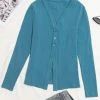 CUPSHE Palm Teal Front Open Button Cardigan