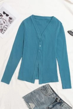 CUPSHE Palm Teal Front Open Button Cardigan
