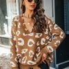 CUPSHE Liana Leopard Print Frayed Sharkbite Sweater Clothing