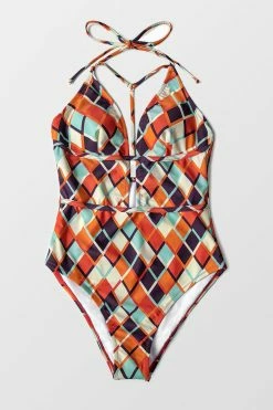 CUPSHE Geometric Print Plunging Neckline One Piece Swimsuit One Pieces