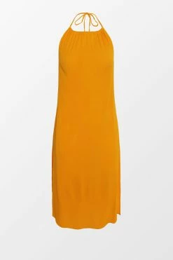 CUPSHE Haleigh Orange Backless Split Tea Length Dress