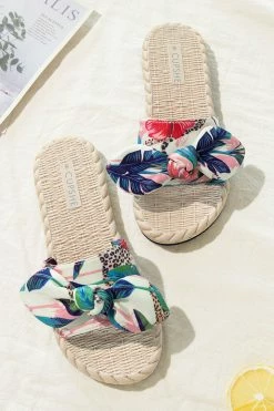 CUPSHE Spring Fling Tropical Bow Knot Slide Sandals Beach Accessories