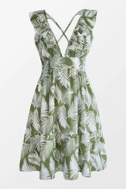 CUPSHE Meghan Leafy Ruffle Trim Dress Clothing